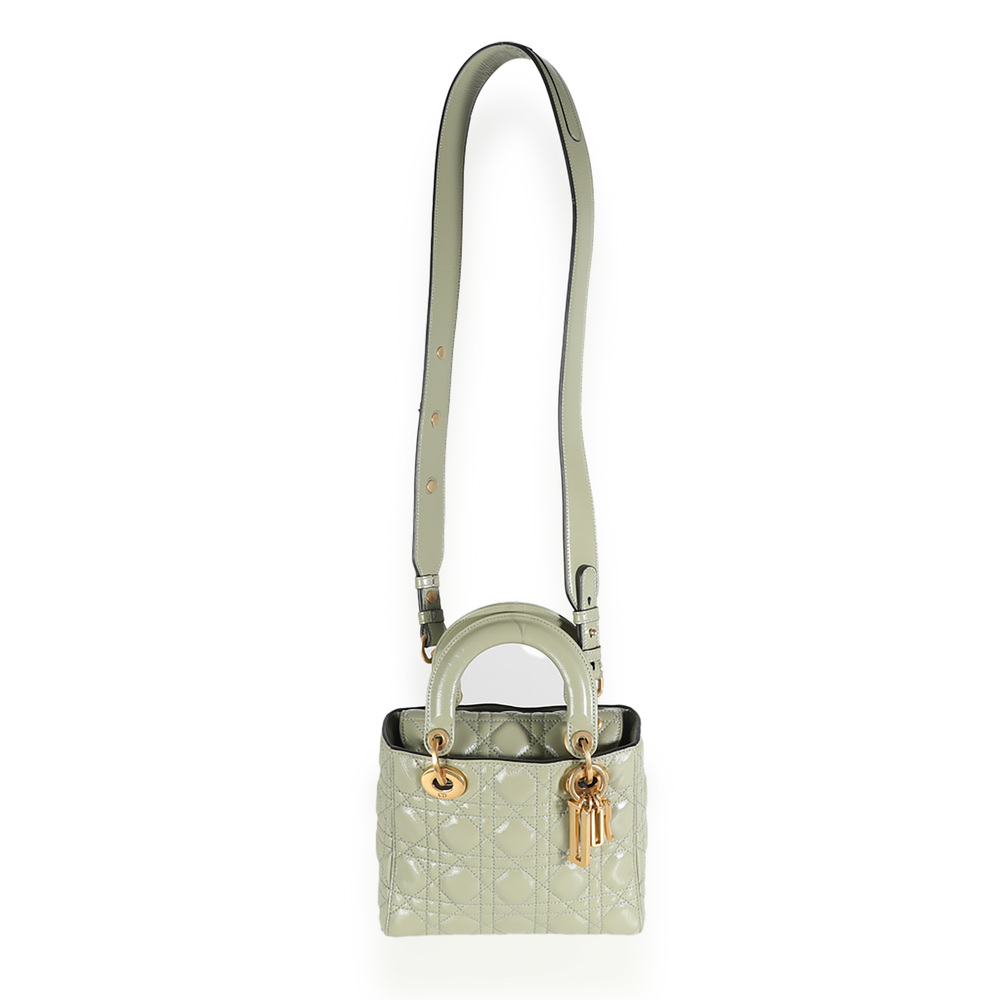 Christian Dior Green Crinkled Patent Cannage Lucky Badges My Lady Dior Bag - Picture 6 of 12